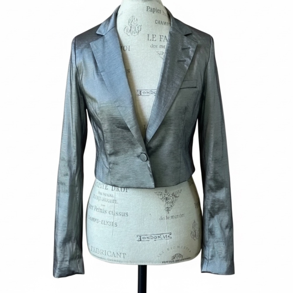 House Of Harlowe 1960 Dark Silver Fitted And Cropped Jacket Medium EUC!